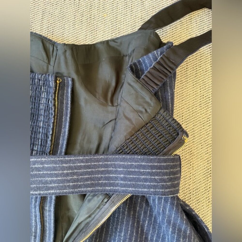 NEW Cara Cara Calypso Belt Bustier Midi Dress Navy Chalk Pin Stripe US 6 UK 10 - Picture 9 of 14